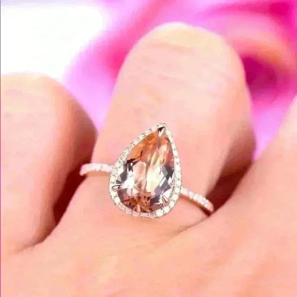 Bridgerton Era Look 14k Rose Gold Over Silver Diamond Morganite Ring - Picture 1 of 7